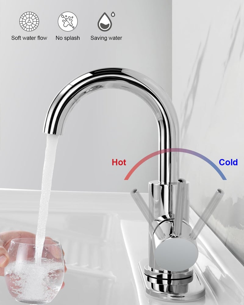 RKF Single-Handle Swivel Spout Bathroom Sink Faucet with Pop-up Drain with Overflow and Supply Hose,Bar Sink Faucet,Small Kitchen Faucet Tap,Chrome Polished,BF3501P-CP2 - Image 4